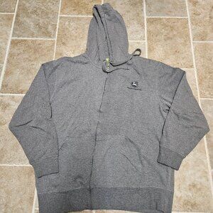 John Deere Full Zip Hoodie Mens Large Gray Double Sided Graphic Print Sweater